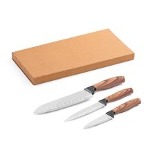 BAHARAT, Set of 3 kitchen knives with stainless steel blades and ergonomic handles, Natural, 94395-160