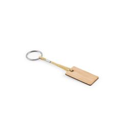 HOPPS, Rectangular bamboo keyring with PET cord, Natural, 95089-160