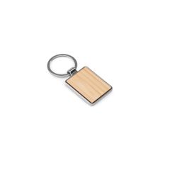 GASTON RECTANGULAR, Rectangular iron keychain in zinc and bamboo, Natural, 95118-160
