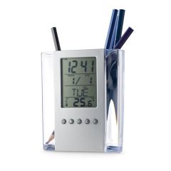 EDEM, Multifunctional digital desk clock with pen holder, Satin silver, 97065-127