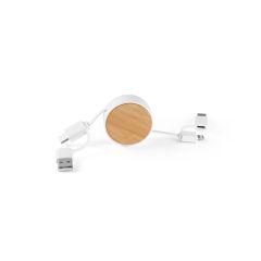 RUBINS, 6-in-1 retractable USB cable in recycled ABS (100% rABS) and bamboo, 97091