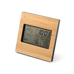 BROMLEY Desktop-Wetterstation mit LCD-Display aus ABS und Bambus, Schwarz, 97099-103