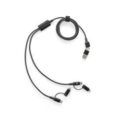 BERTOZZI, Super-fast 6-in-1 USB cable made from recycled aluminum (20%) and recycled PET (4%), Black, 97146-103
