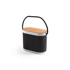 GUETTA, 5W portable speaker with super-fast 15W wireless charger and 2h battery life made of bamboo and recycled PET (100% rPET), Dark grey, 97183-133