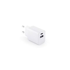 WEGENER, adattatore di alimentazione con porta USB-A 18W e USB-C 20W in ABS riciclato (100% rABS), bianco, 97186-106
