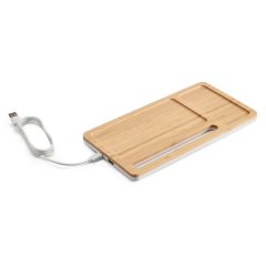 MOTT, Desktop organiser with 15W wireless charger in bamboo and ABS, Natural, 97911-160