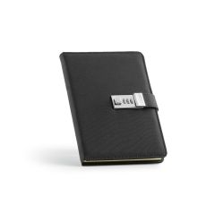 Bilježnica Melville A5 rPET. Metalna brava i 70gsm FSC®192 stranica, crno, ANT016-103
