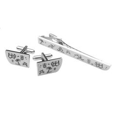 Tahiti, Manschettenknöpfe und Krawattenclips Set, Silber, AP1403-01A