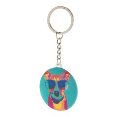 Portachiavi KeyBadge RPET Mini con bottone a spilla, bianco, AP716722