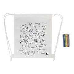 Zocolo, RPET colouring drawstring bag, animals, white, AP800298-A