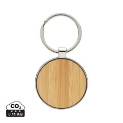 Portachiavi rotondo in lega di zinco riciclata RCS con bambù, argento, XDP191.6709