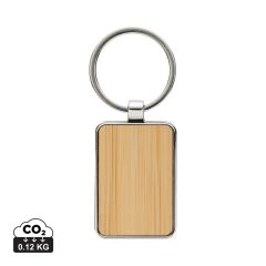 Portachiavi rettangolare in lega di zinco riciclata RCS con bambù, argento, XDP191.6809