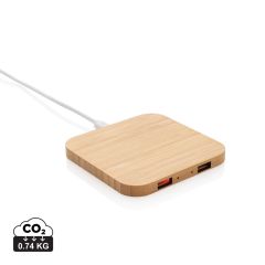 Bamboo 5W wireless charger with USB, brown, XDP308.149