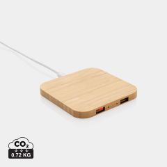 Bamboo 10W wireless charger with USB, brown, XDP308.379