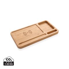 Bamboo desk organiser 5W wireless charger, brown, XDP308.629