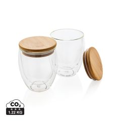 Čaša od borosilikatnog stakla s dvostrukim zidom i poklopcem od bambusa 250ml set od 2 kom, transparentan, XDP432.140