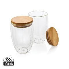 Dvostruko staklo od borosilikatnog stakla s bambusnim poklopcem 350ml set od 2 kom., transparentan, XDP432.270