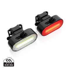 Set luci bici Lumino RCS in plastica riciclata, ricaricabile USB, nero, XDP513.8401