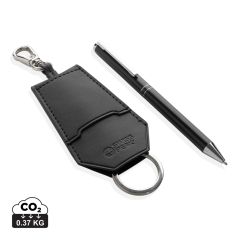 Set portachiavi e penna SP Tula certificato RCS in rPET PU, nero, XDP820.9701