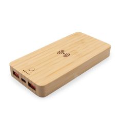 Batteria portatile wireless in bambù 8000 mAh BRIGHT, caricabatterie wireless 15W | Benson, marrone, V0053-17