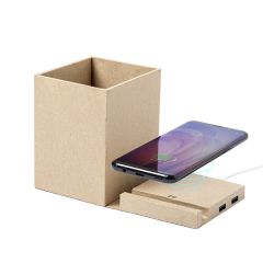 Foldable recycled cardboard wireless charger 5W, USB hub 2.0, pen holder, phone stand, mixed, V0178-00