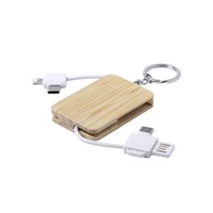 Polnilni kabel, bambusov obesek za ključe, bela, V0182-02