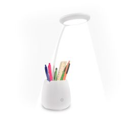 Lampada da scrivania, altoparlante wireless 3W, supporto per telefono, portapenne | Asar, bianco, V0188-02