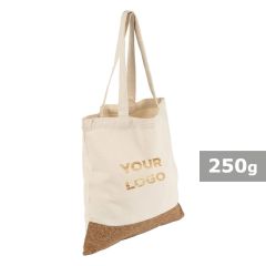 Cotton shopping bag with cork element, beige, V0578-20