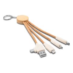 Kabel za polnjenje iz plute BRIGHT, bambusov element, obesek za ključe | Antez, mešana, V1294-00