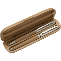 Set da scrittura, penna a sfera e penna roller ball, marrone, V1300-17