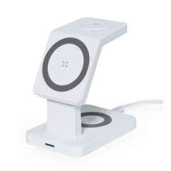 Magnetic wireless charger 15W, 3 in 1, phone stand, white, V1351-02