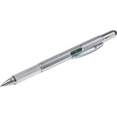 Penna a sfera multifunzionale, righello, livella, penna touch, argento, V1919-32