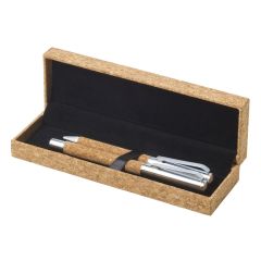 Set da scrittura in sughero, penna a sfera e penna roller., beige, V1964-18