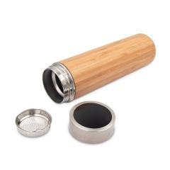 Thermos in bambù da 500 ml con filtro per fermare i residui e display digitale della temperatura della bevanda., marrone, V4871-17