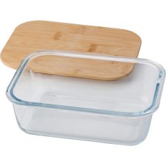 Scatola per il pranzo in vetro 900 ml, coperchio in bambù, marrone, V4883-18