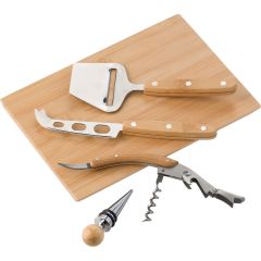 Set da formaggio e vino in bambù, 4 pz, marrone, V4886-17