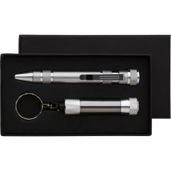 Werkzeugset, Schraubendreher, 8 Bits, 3 LED Taschenlampe, grau, V5091-19