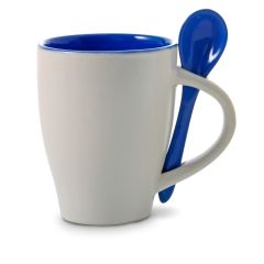Tazza in ceramica da 300 ml con cucchiaio, blu, V5269-04