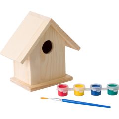 Birdhouse for painting, paints and brush, brown, V7347-17