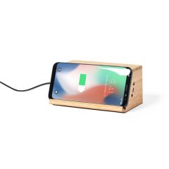 Altoparlante wireless in bambù 3W, caricabatterie wireless 10W, beige, V8312-18