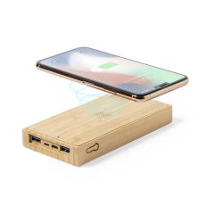 Bamboo wireless power bank 10000 mAh, wireless charger 5W, solar charger, brown, V8335-16