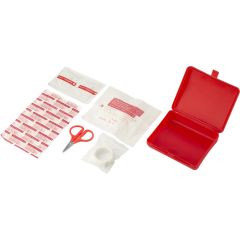 First aid kit in plastic case, 10 pcs, red, V8556-05
