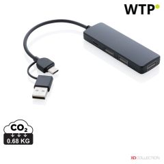 RCS recikliran plastični USB hub z dvojno vhodno povezavo, črna, XDP308.261