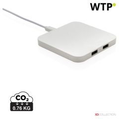 RCS reciklirani plastični 10W brezžični polnilec z USB priključki, bela, XDP308.463