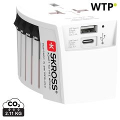 Adattatore da viaggio SKROSS MUV 2 poli con USB A e C, bianco, XDRB1.302962