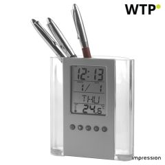 ABS pen holder with clock Carter, black, 3684-050999999