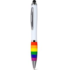 Regenbogen-Kugelschreiber mit Touchscreen in Plastik und Metall, Weiß, B11278