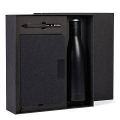 Writing set with 500 ml thermal bottle with double insulating wall, black, B11801