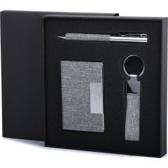 Set za pisanje od metala i RPET u poklon kutiji, siva, B11807