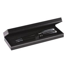 Metall- und PU-Schreibset mit Geschenkbox, Schwarz, B11834